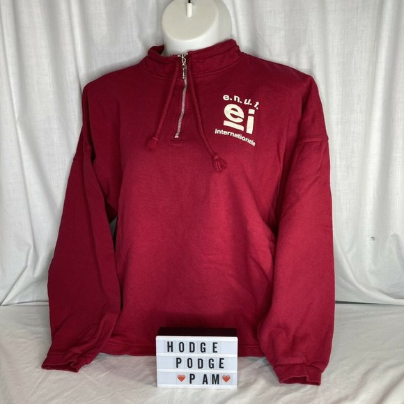 Vintage 90s ENUF Internationale Oversized 1/4 Zip Sweatshirt Red Large Puffy - Picture 7 of 8